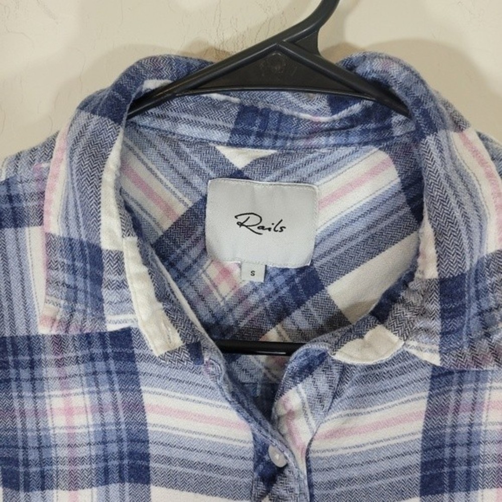 Rails Blue Plaid Soft Button Up Flannel Small - image 3